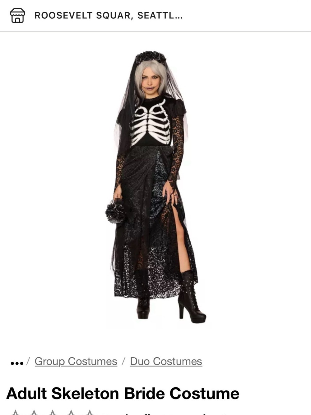 Spirit Adult Skeleton Bride Costume - Black and White